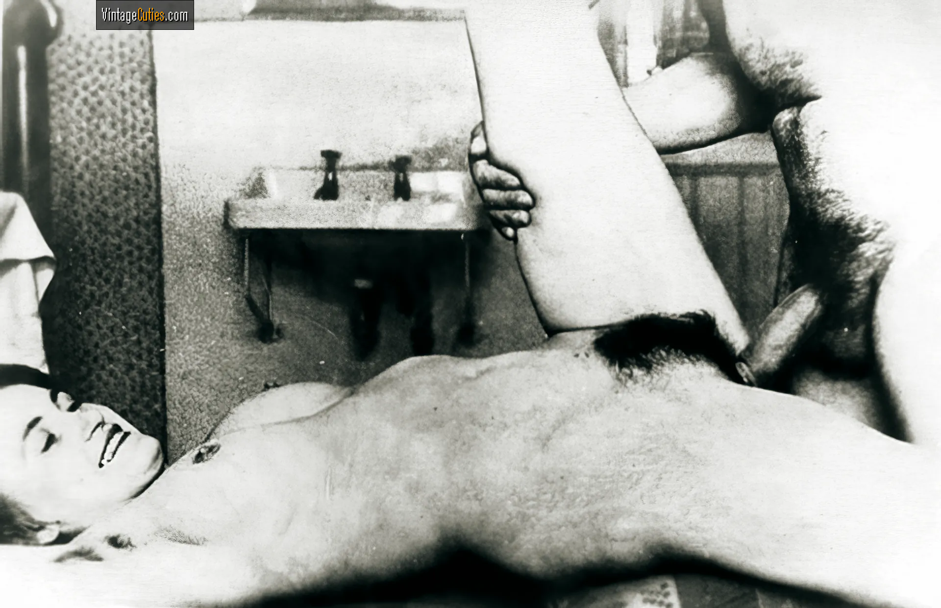 Hard cock fucks a hairy pussy on the kitchen table