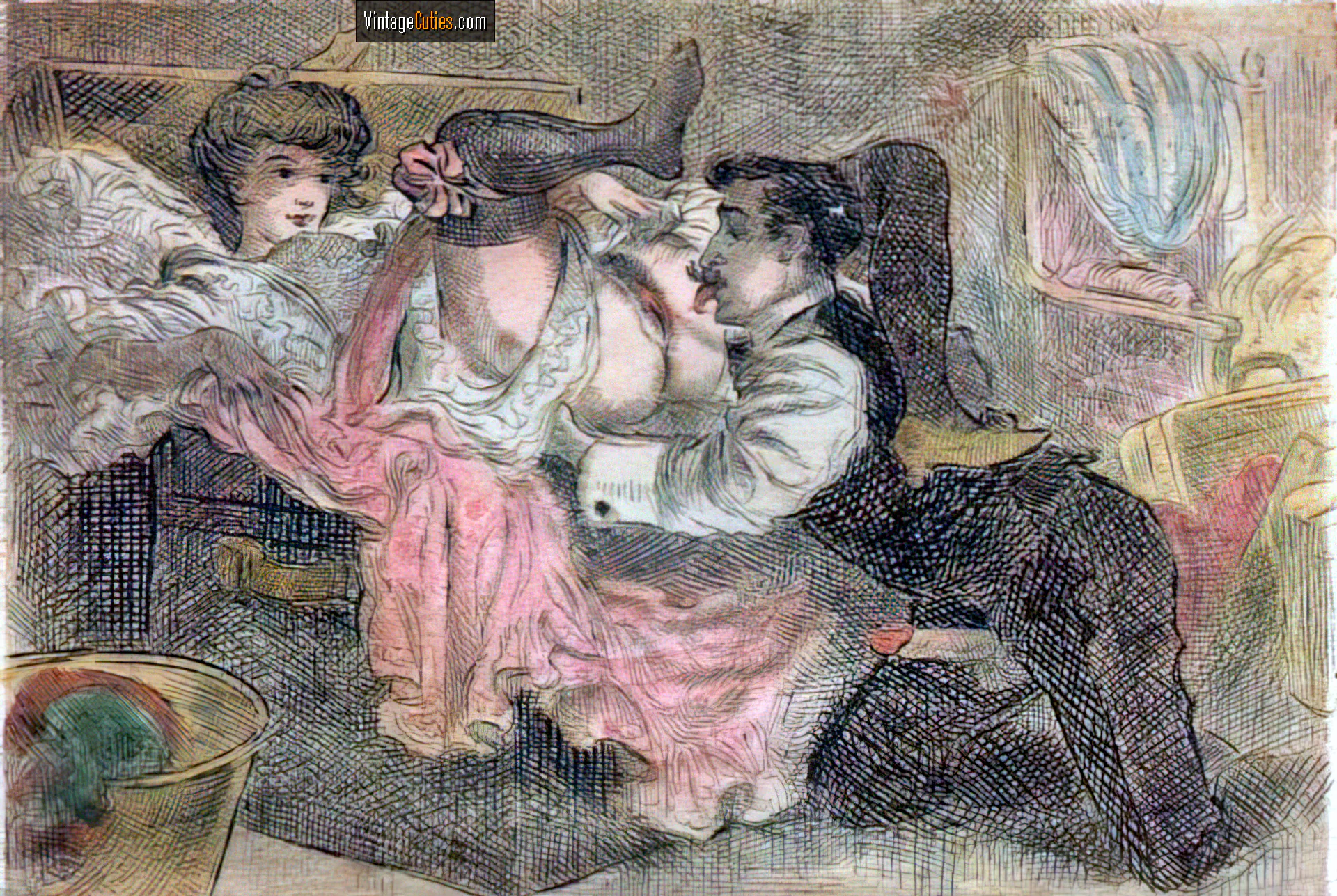 Fella with an erect classic cock slowly licks his hairy lady